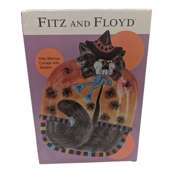 Fitz & Floyd Kitty Witches Canape Plate Handcrafted Halloween Decor Cat Spiders - Picture 4 of 10